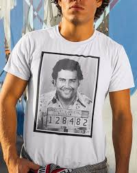 Collection of commercial products featuring Pablo Escobar's famous 1977 mugshot showing its controversial modern legacy